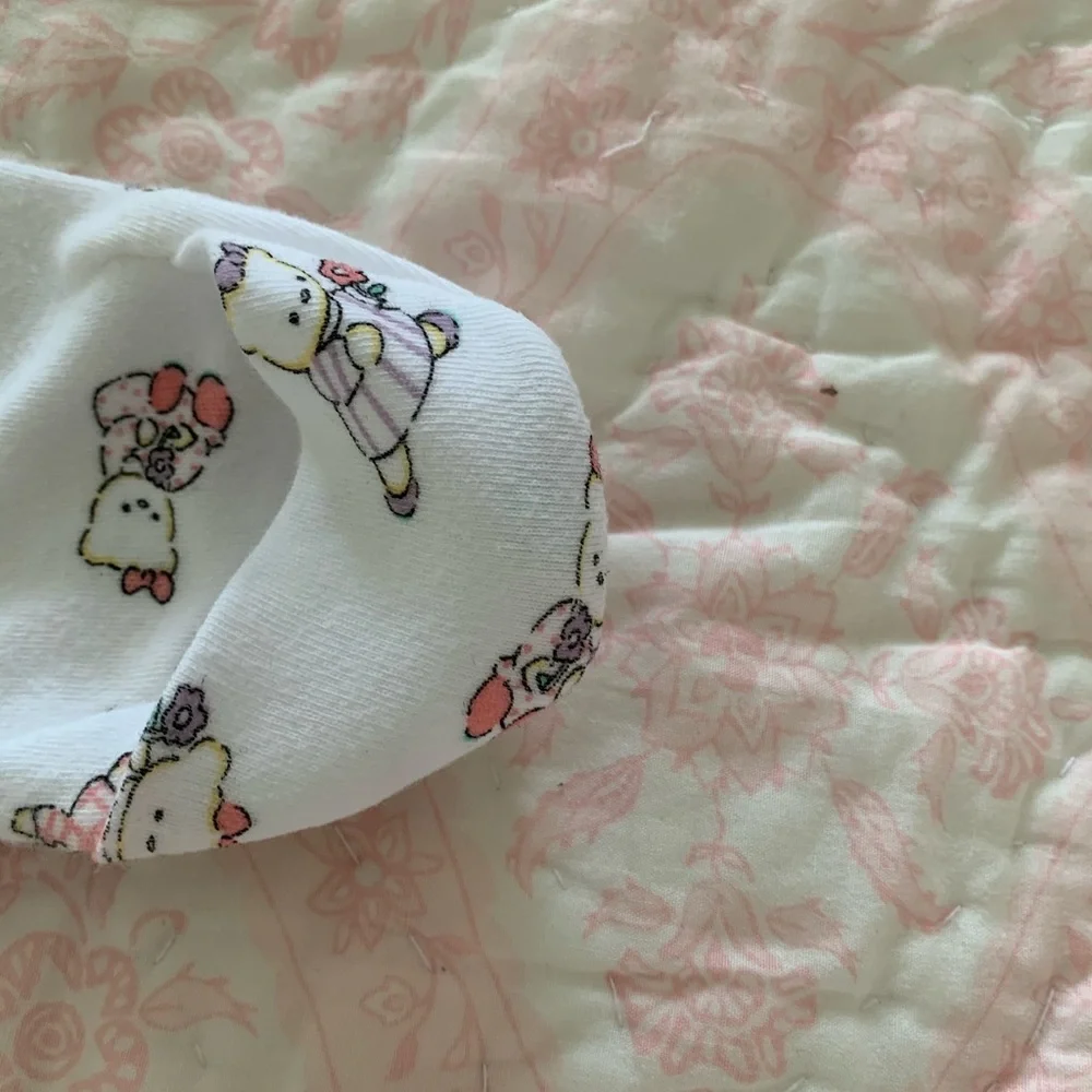 VTG Miniwear Sleeping Gown Sack 1 Piece Hat  Bears 3 PC Set Pajama White Newborn